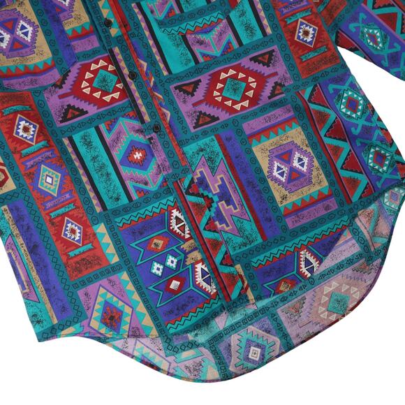 Vintage Frontier Series Allover Southwestern Aztec Print Button Up Shirt - Picture 3 of 8